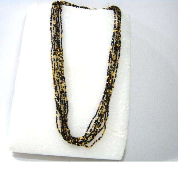 Black Gold Casual BOHO style long Glass Beaded Vintage Necklace 28 in - Picture 1 of 8